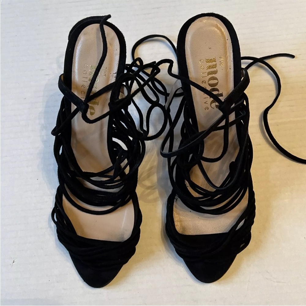 The Mode Collective Sz 38 Black 4”Heels Leather Sandals Made In Spain - Picture 3 of 11